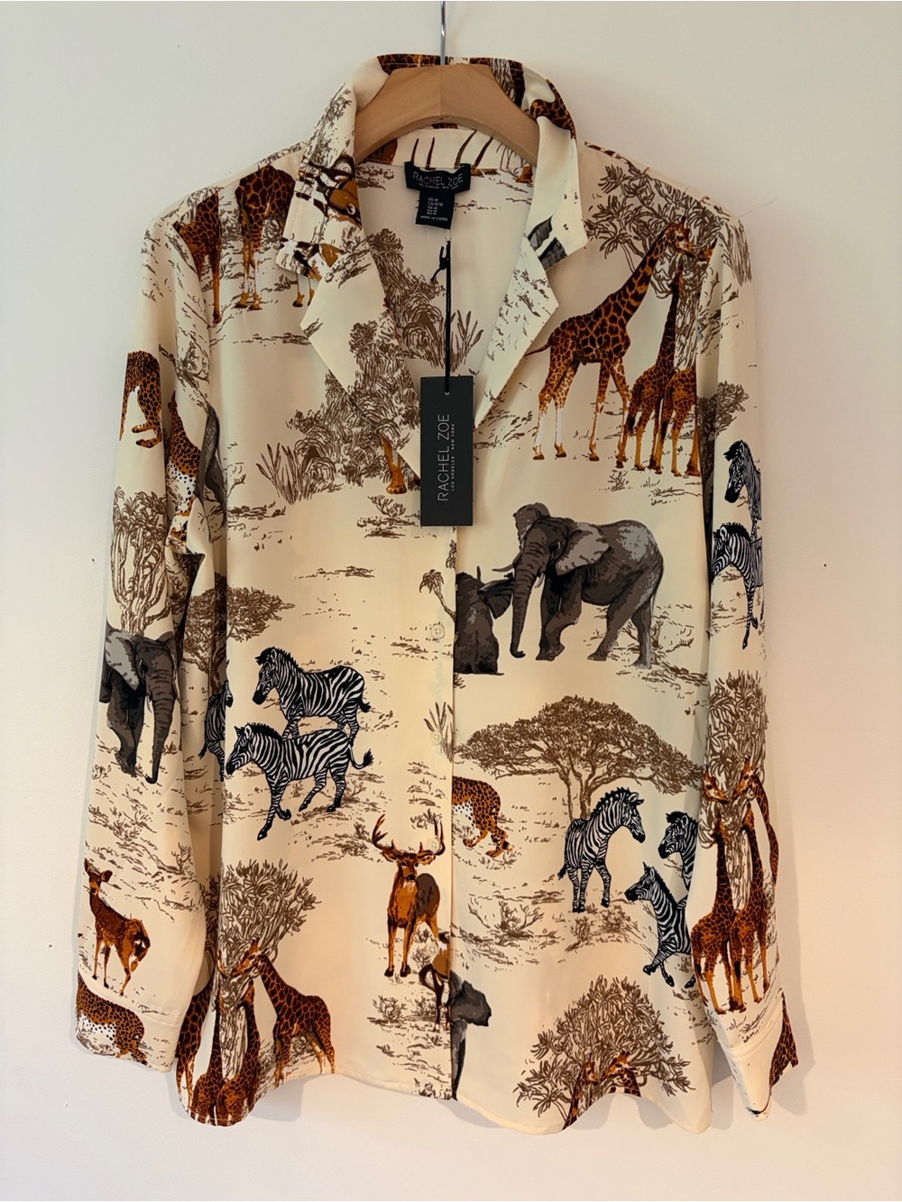 NWT Rachel Zoe Safari Print Button-Up Shirt - Cream/Multicolor Size Medium